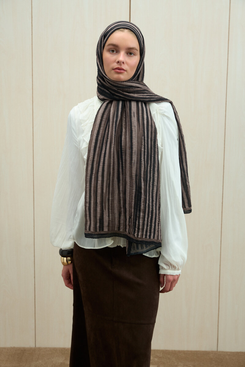 Ecru Dreams Müslin Şal - Siyah Bej - 4