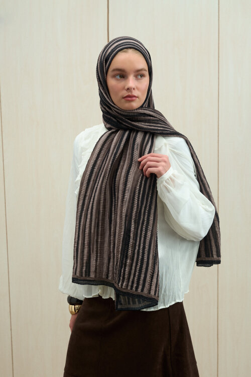 Ecru Dreams Müslin Şal - Siyah Bej - Camellia Scarfs