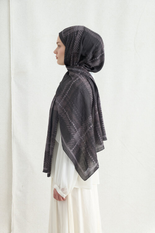 Ekose Kraş Şal - Antrasit - Camellia Scarfs (1)