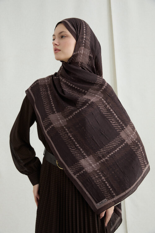 Ekose Kraş Şal - Kahve - Camellia Scarfs (1)
