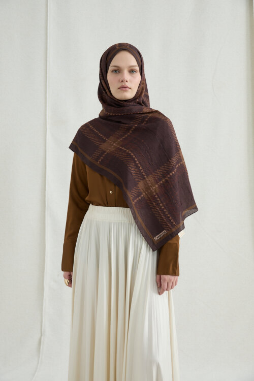 Ekose Kraş Şal - Kızıl Kahve - Camellia Scarfs