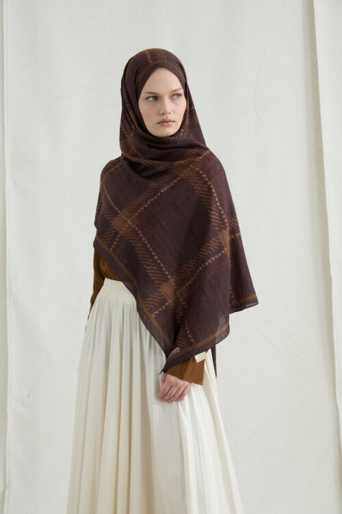 Ekose Kraş Şal - Kızıl Kahve - Camellia Scarfs (1)