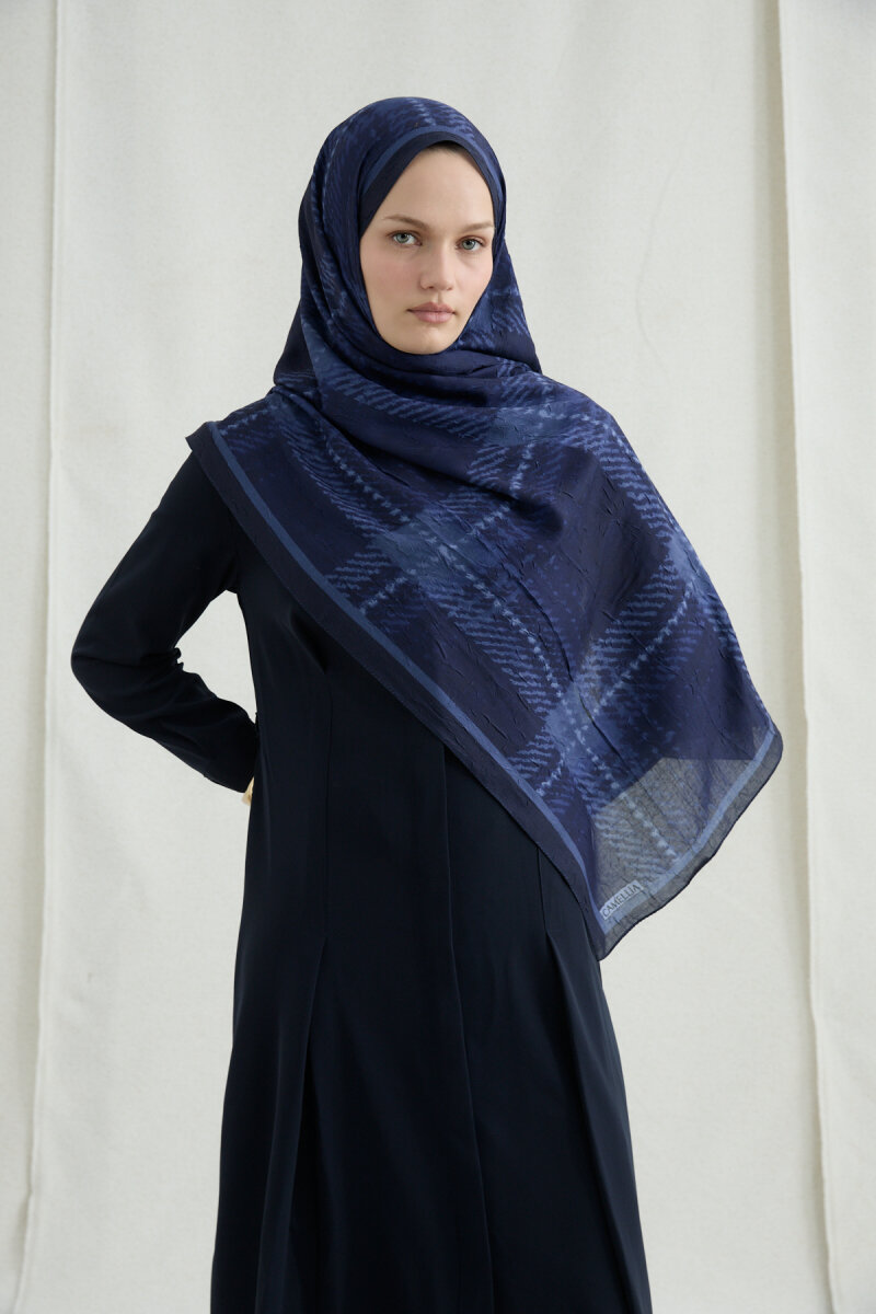 Ekose Kraş Şal - Lacivert - 1