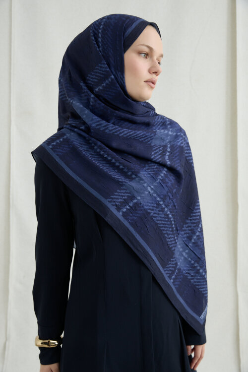 Ekose Kraş Şal - Lacivert - Camellia Scarfs (1)