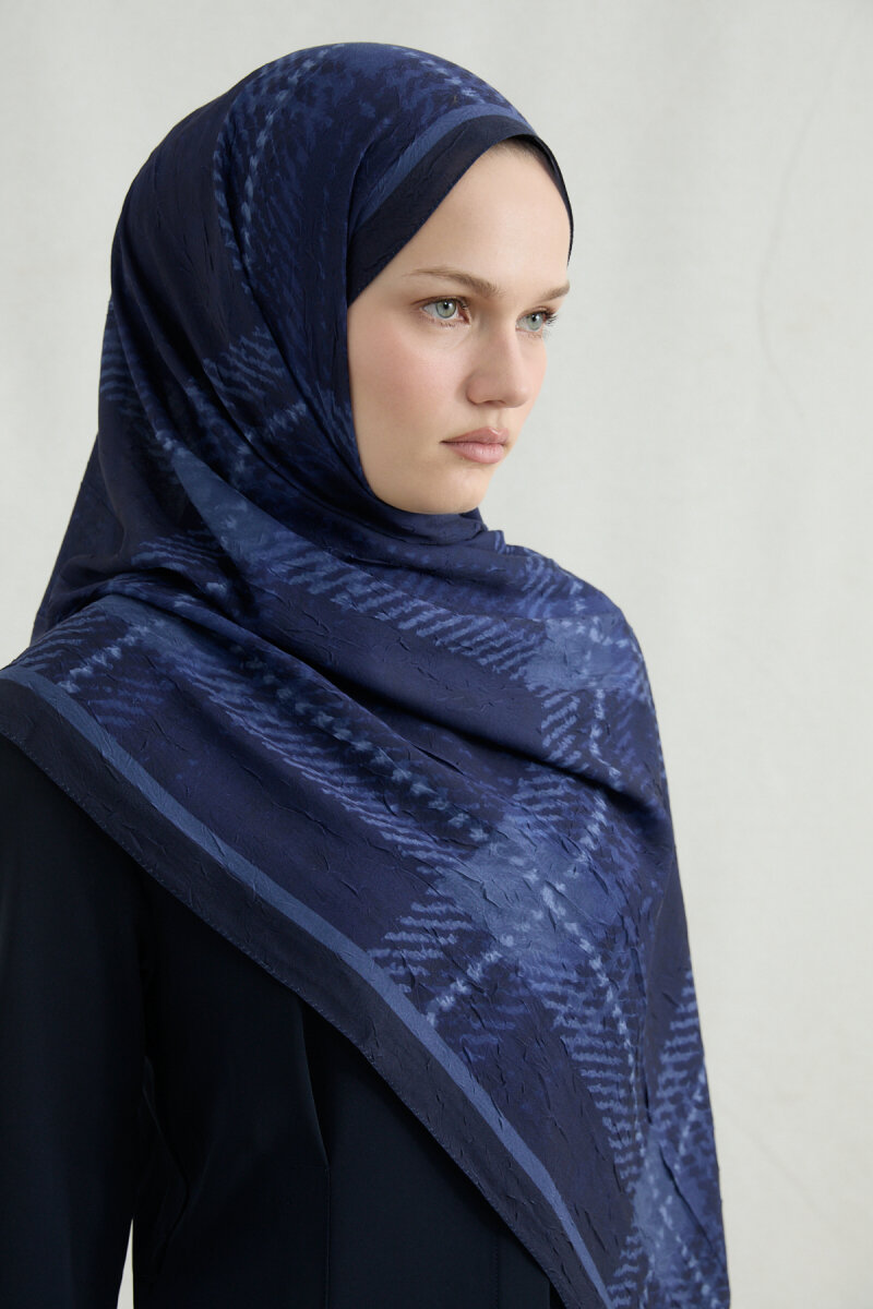 Ekose Kraş Şal - Lacivert - 3