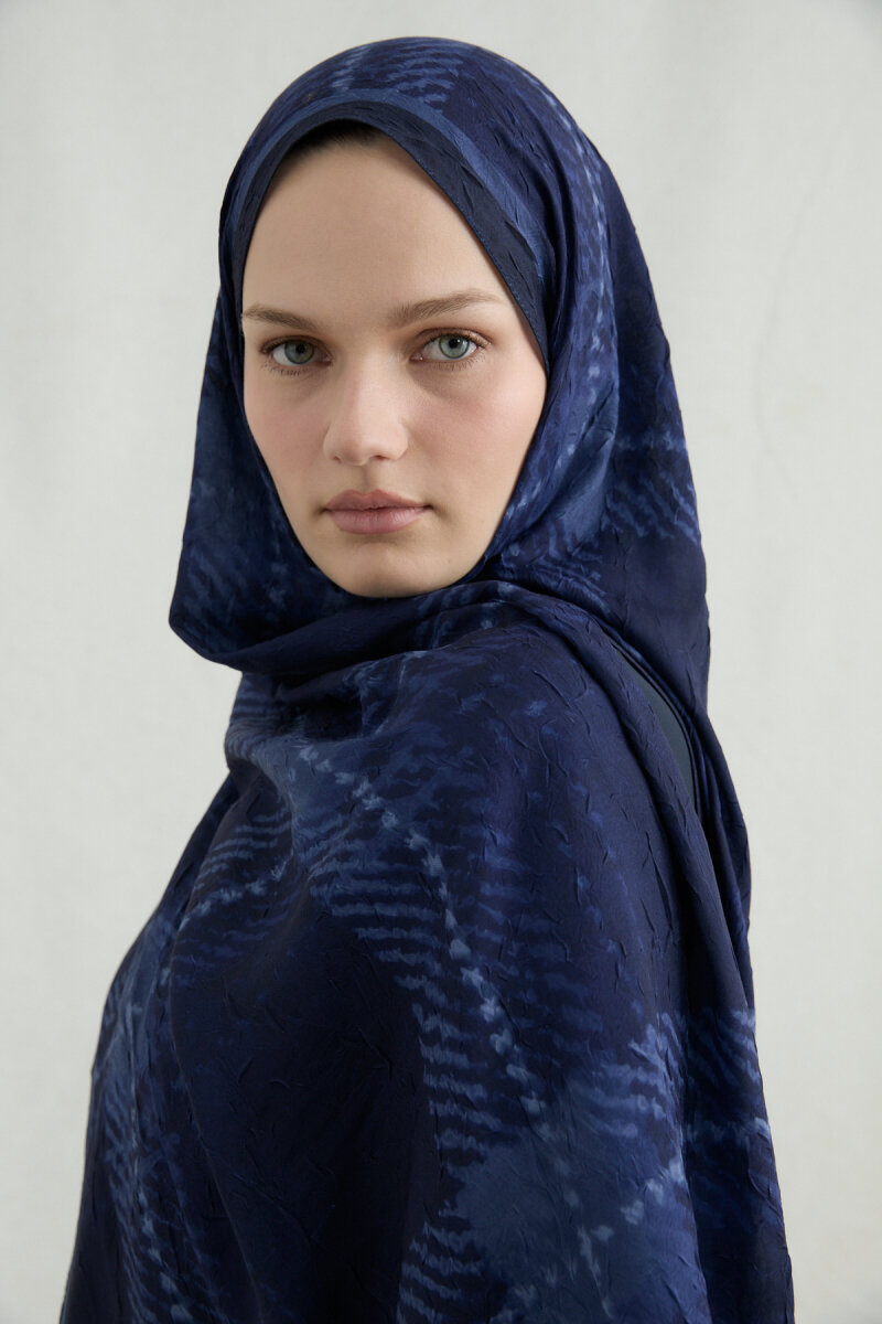 Ekose Kraş Şal - Lacivert - 4