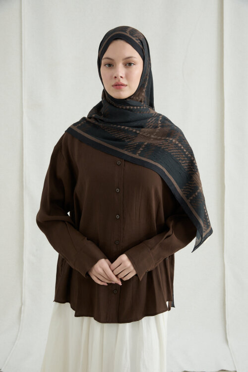 Ekose Kraş Şal - Siyah Bej - Camellia Scarfs