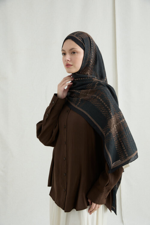 Ekose Kraş Şal - Siyah Bej - Camellia Scarfs (1)