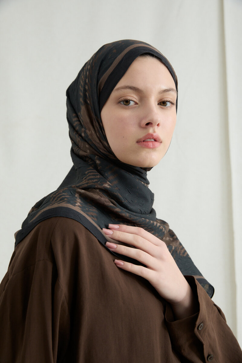 Ekose Kraş Şal - Siyah Bej - 4