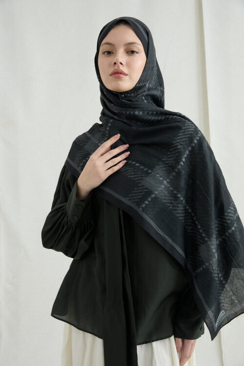 Ekose Kraş Şal - Siyah - Camellia Scarfs (1)