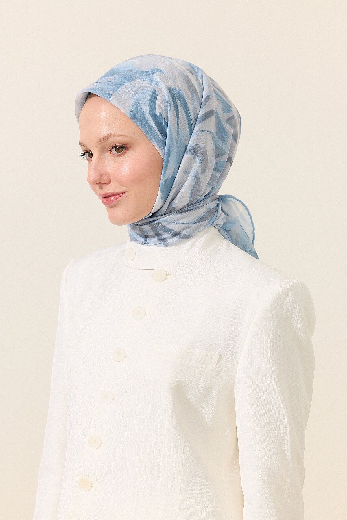 El Dikişi Soft Eşarp Brush - Mavi - Camellia Scarfs