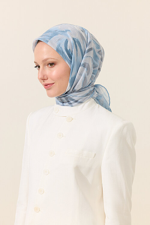 El Dikişi Soft Eşarp Brush - Mavi - Camellia Scarfs