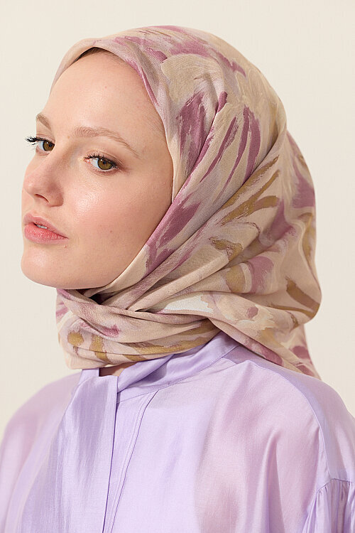 El Dikişi Soft Eşarp Brush - Pembe Sarı - Camellia Scarfs