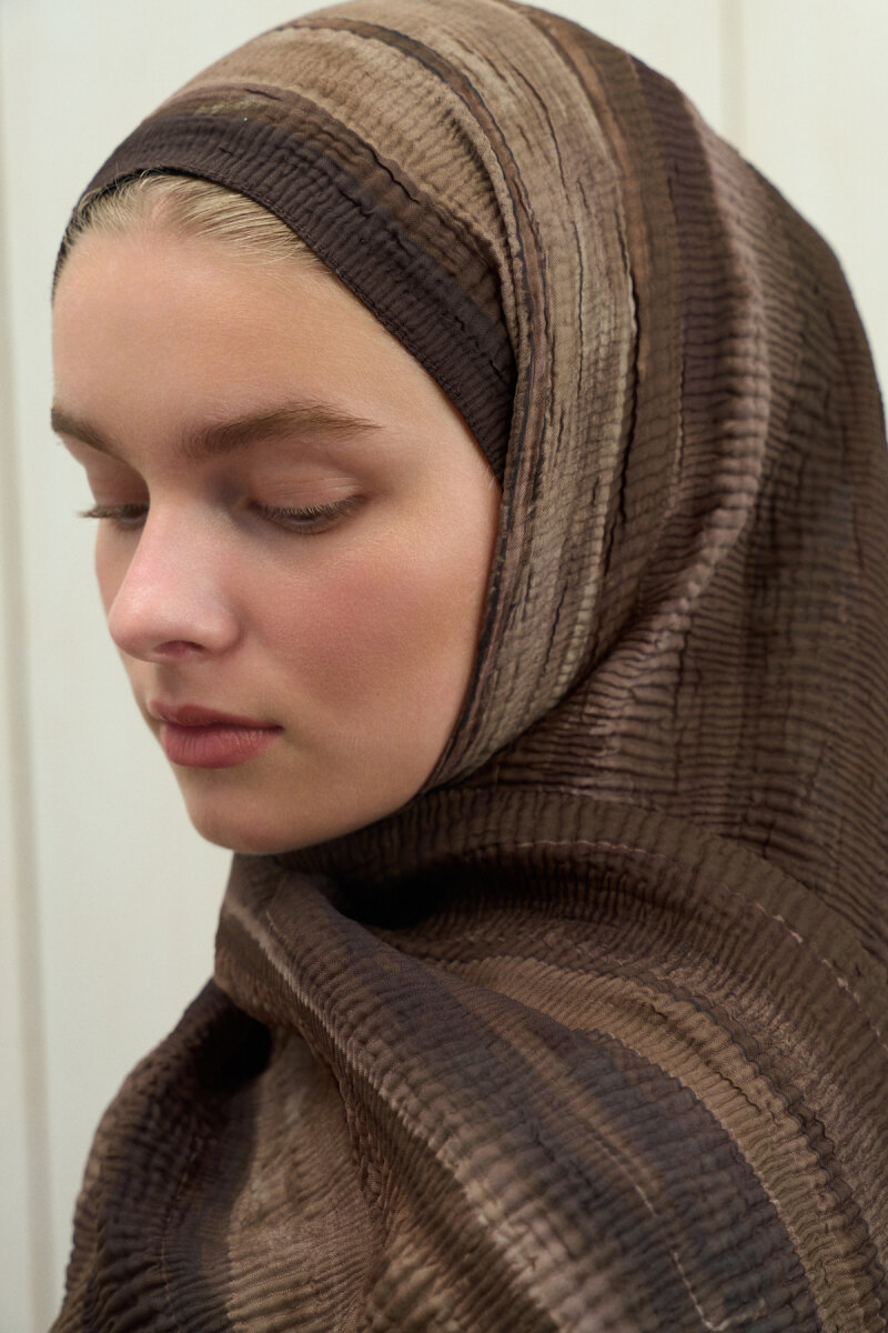 Elenora Müslin Şal - Kahve Yeşil - 2