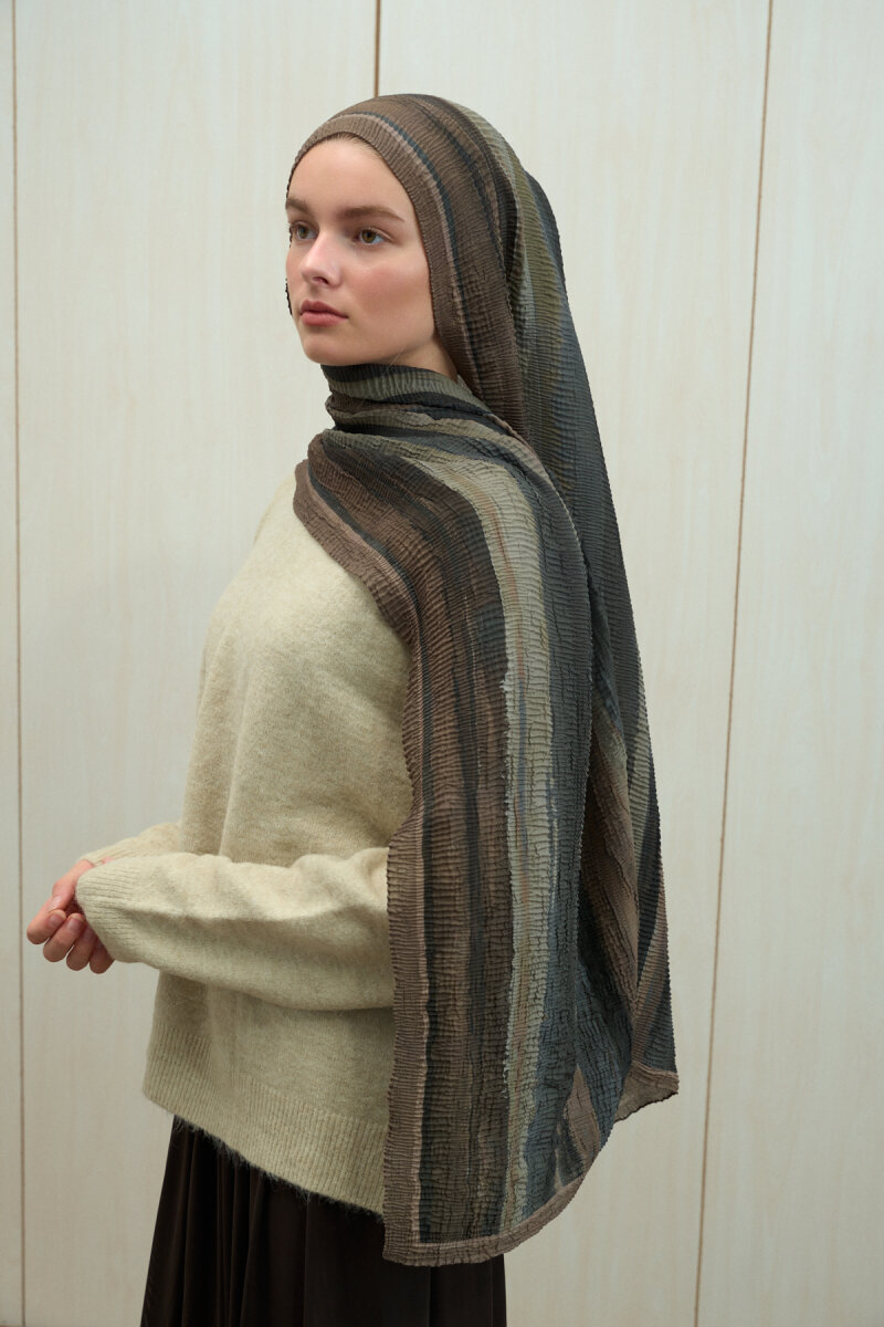 Elenora Müslin Şal - Haki - 3