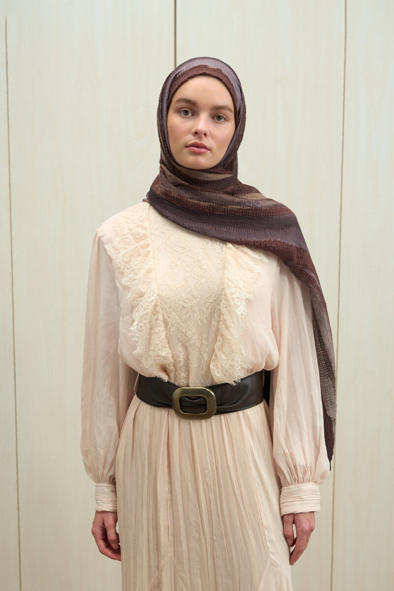 Elenora Müslin Şal - Kahve - 1