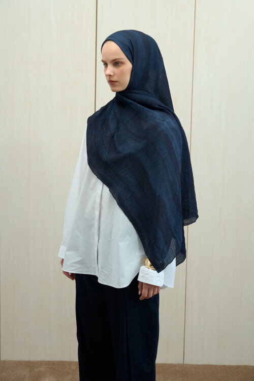 Elenora Müslin Şal - Lacivert - Camellia Scarfs (1)