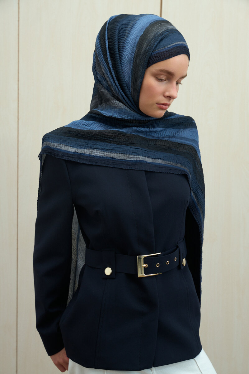 Elenora Müslin Şal - Lacivert Gri - 2