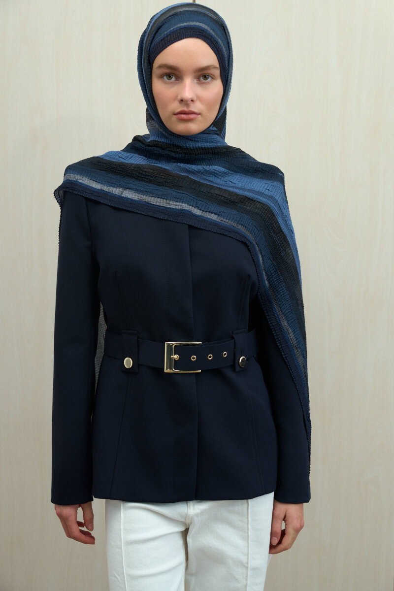 Elenora Müslin Şal - Lacivert Gri - 4