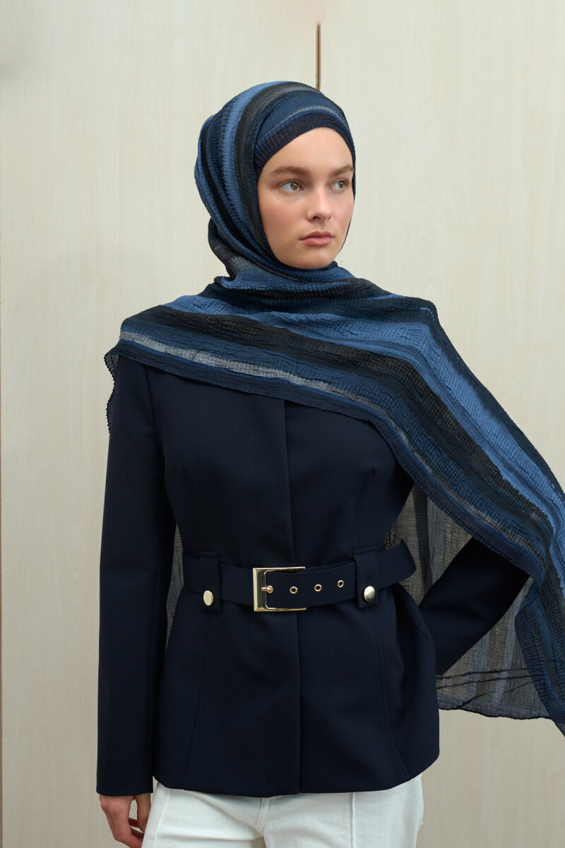 Elenora Müslin Şal - Lacivert Gri - 1