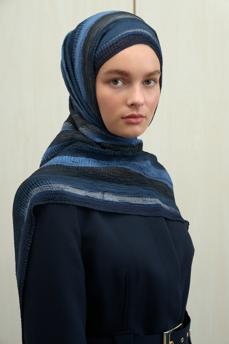 Elenora Müslin Şal - Lacivert Gri - 3