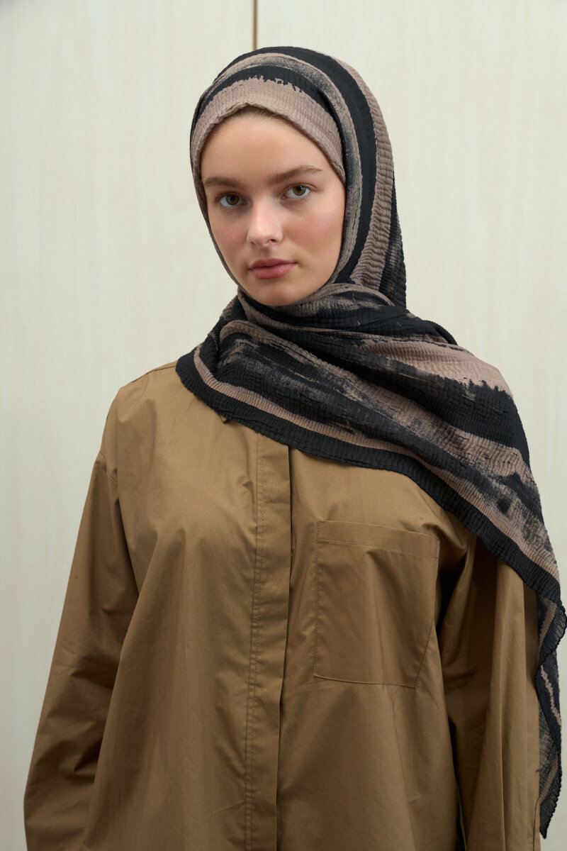 Elenora Müslin Şal - Siyah Bej - 3