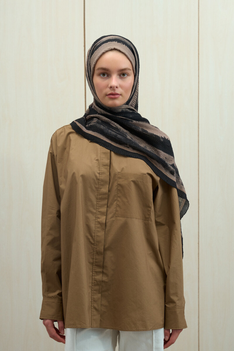 Elenora Müslin Şal - Siyah Bej - 4