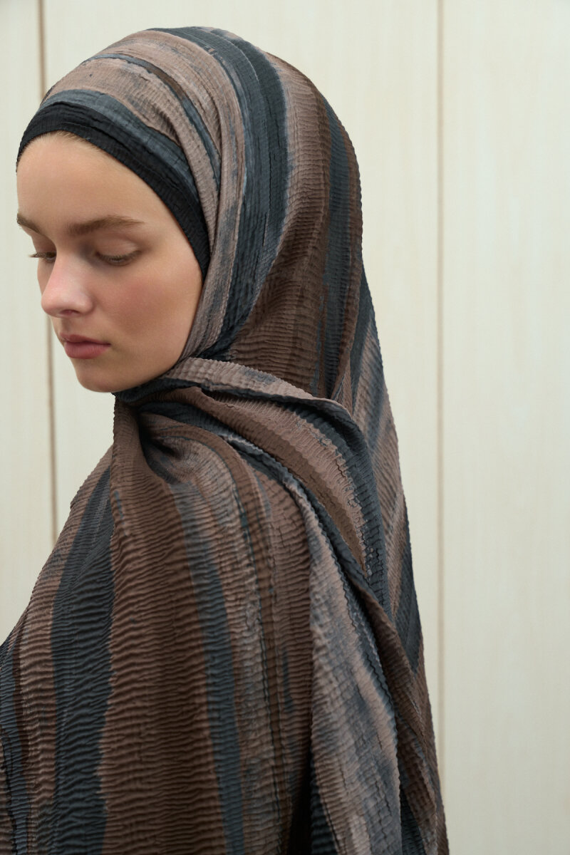 Elenora Müslin Şal - Siyah Kahve - 4