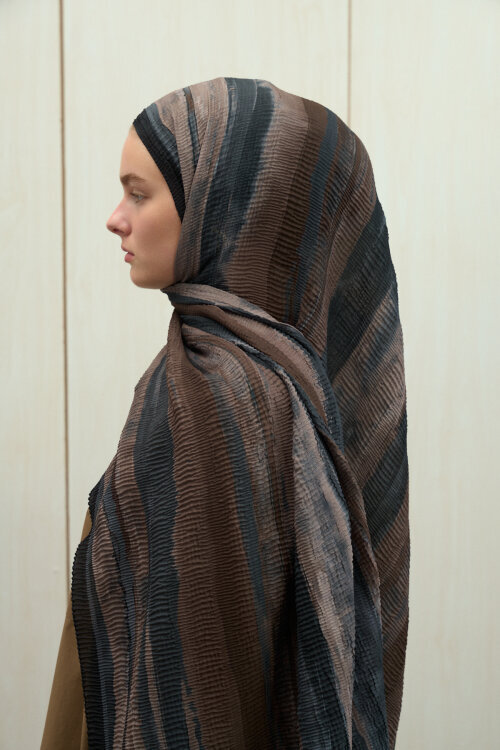 Elenora Müslin Şal - Siyah Kahve - Camellia Scarfs (1)