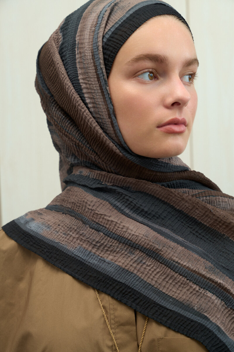 Elenora Müslin Şal - Siyah Kahve - 3