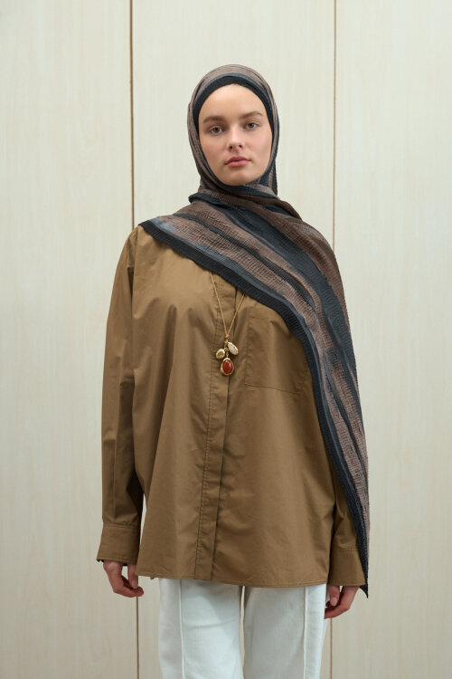 Elenora Müslin Şal - Siyah Kahve 