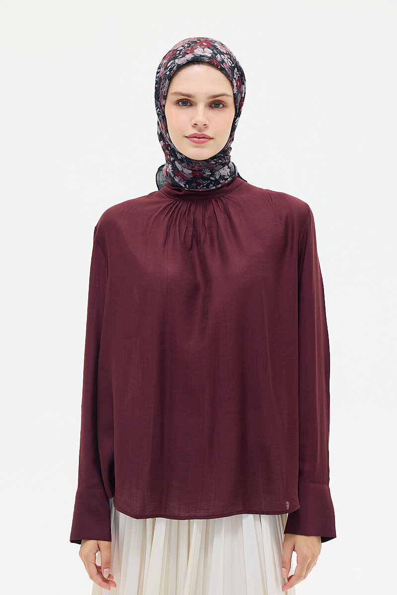 Elia Kraş Eşarp - Siyah-Bordo - 3