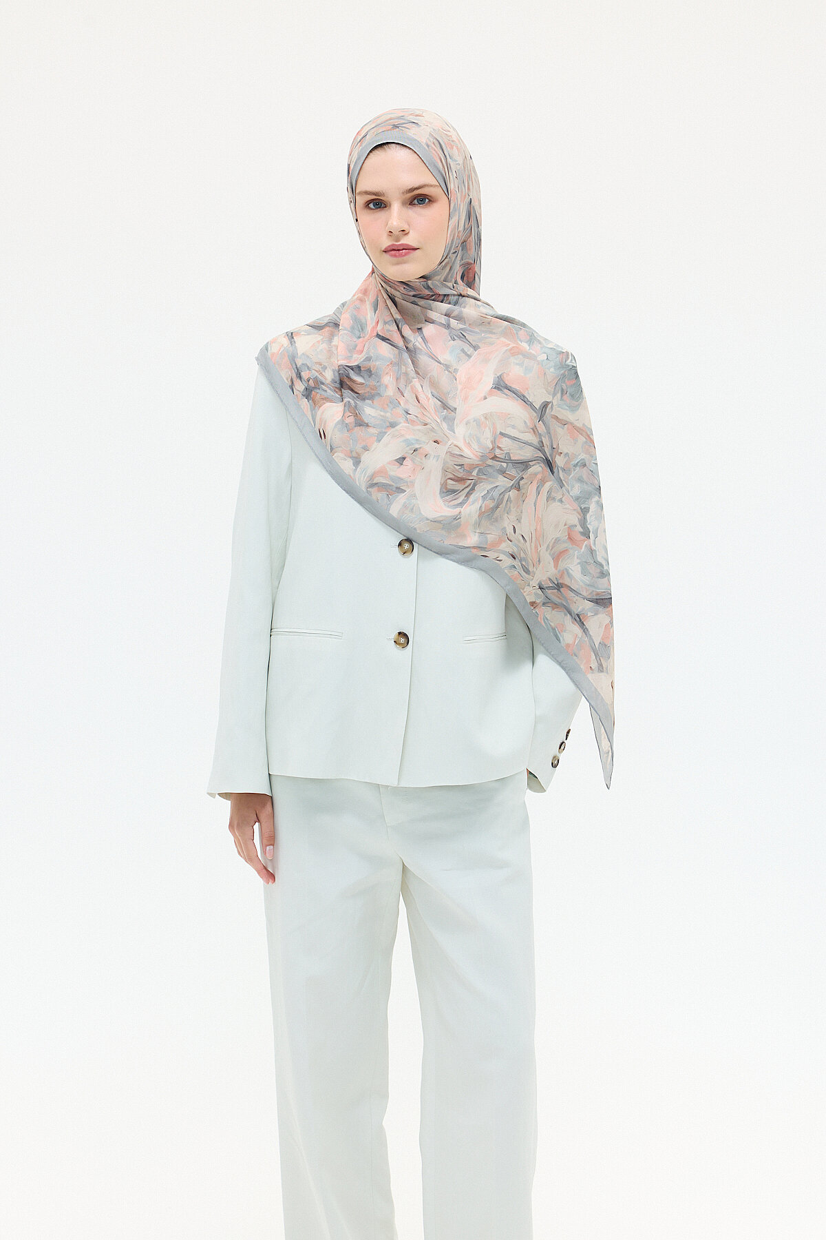 Elora Rami Şal - Gri - Camellia Scarfs (1)