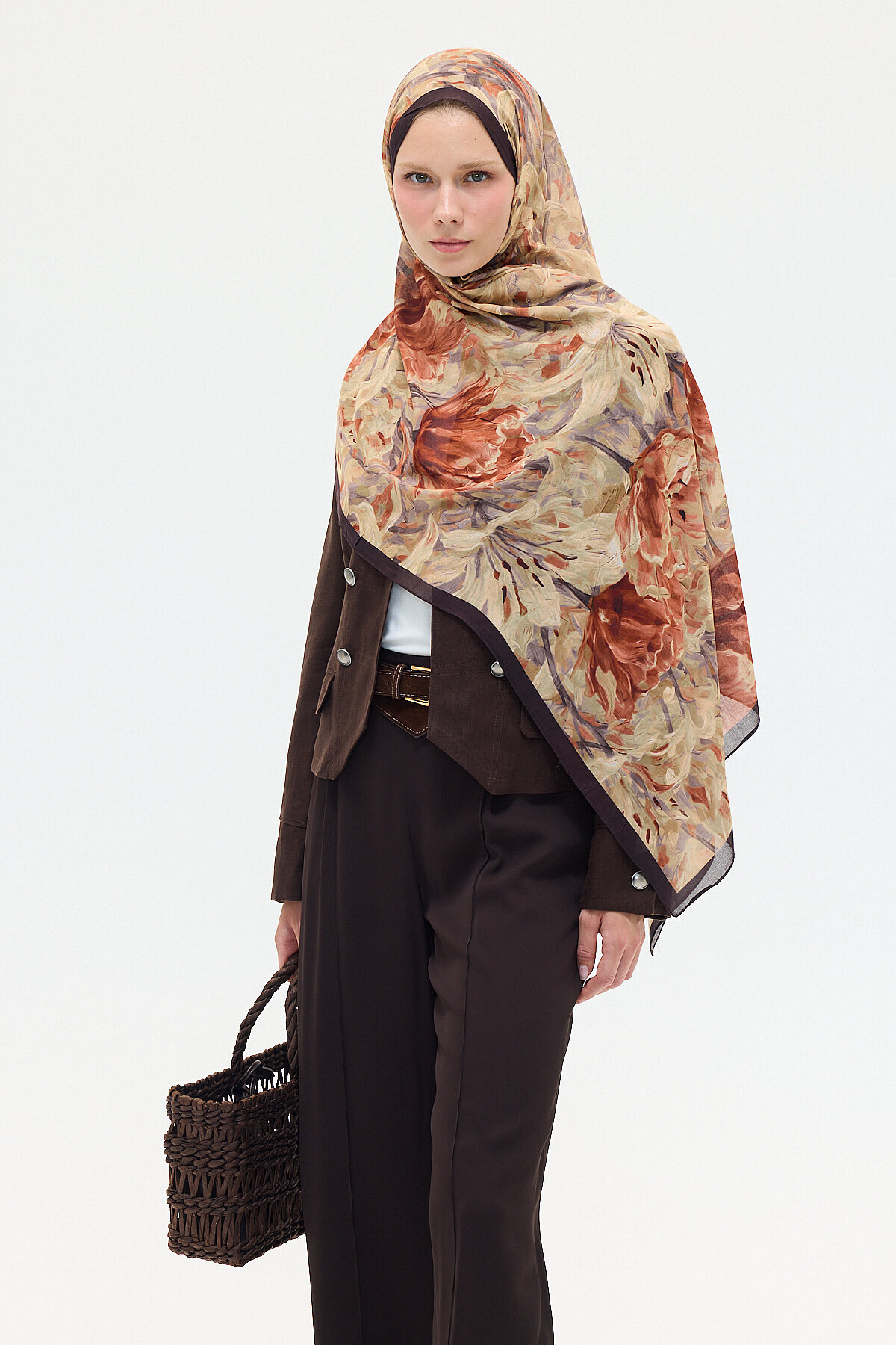 Elora Rami Şal - Kahve - Camellia Scarfs (1)