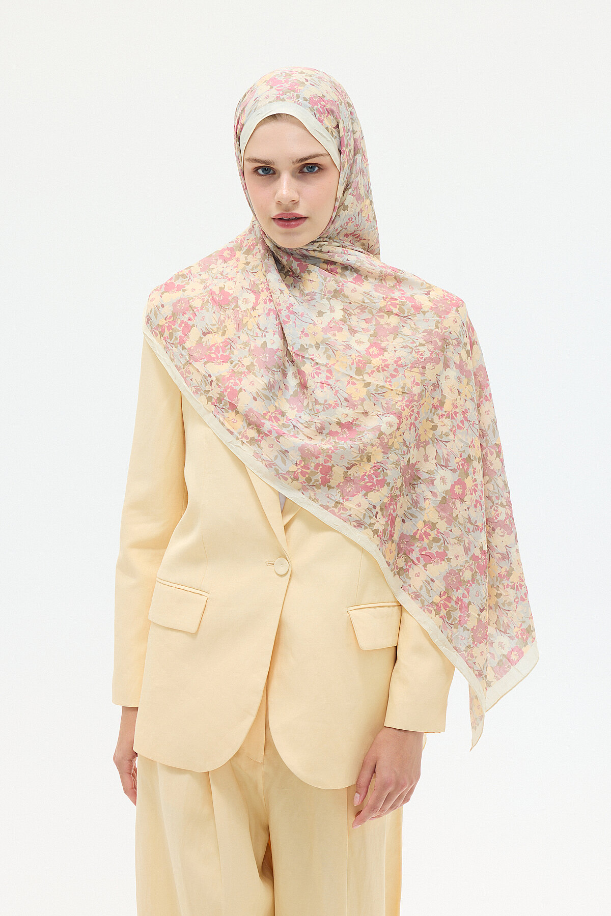Elsiya Kraş Şal - Pembe Sarı - Camellia Scarfs
