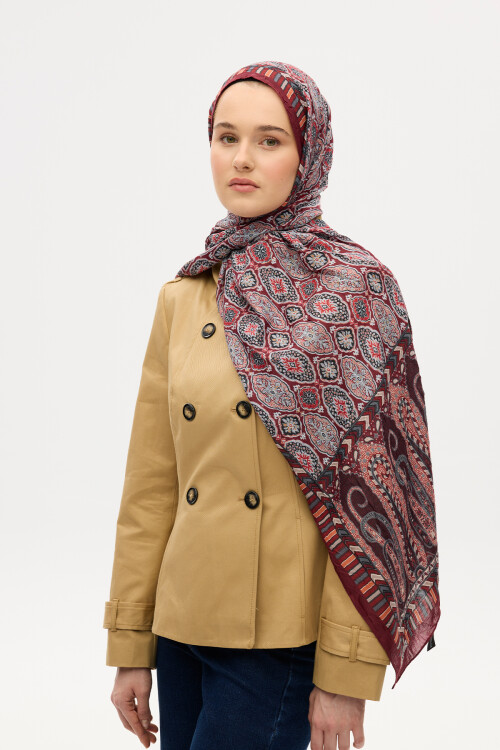 Ethnic Crash Şal - Bordo - Camellia Scarfs