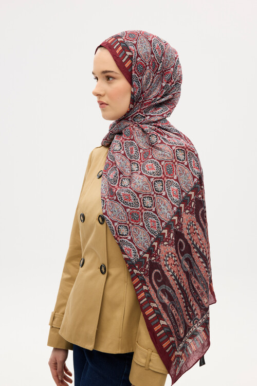 Ethnic Crash Şal - Bordo - Camellia Scarfs (1)