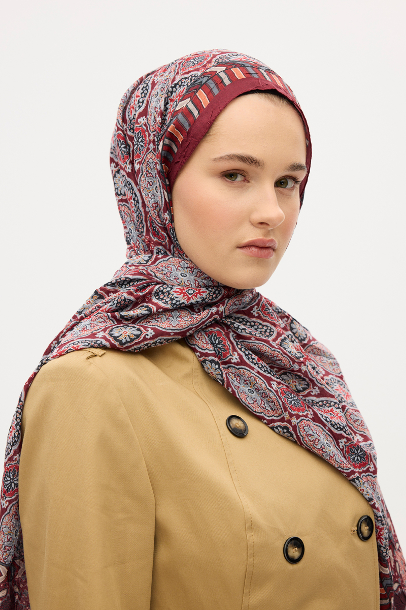 Ethnic Crash Şal - Bordo - 3