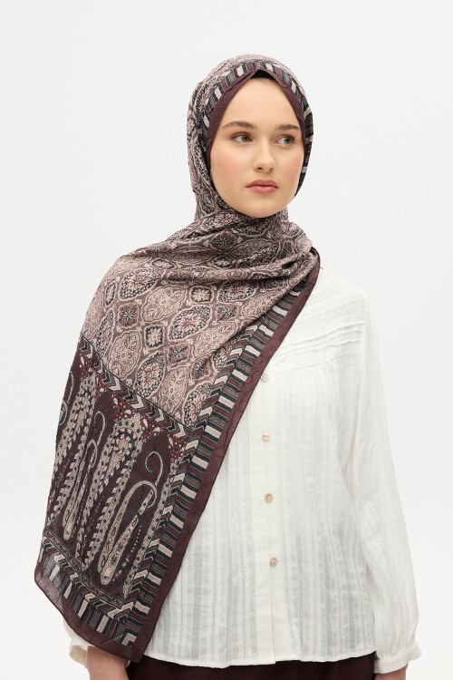 Ethnic Crash Şal - Kahve - Camellia Scarfs