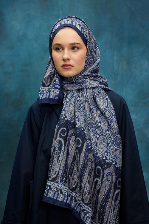 Ethnic Crash Şal - Lacivert - Camellia Scarfs