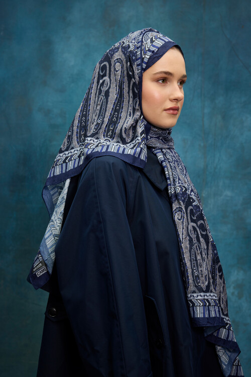 Ethnic Crash Şal - Lacivert - Camellia Scarfs (1)