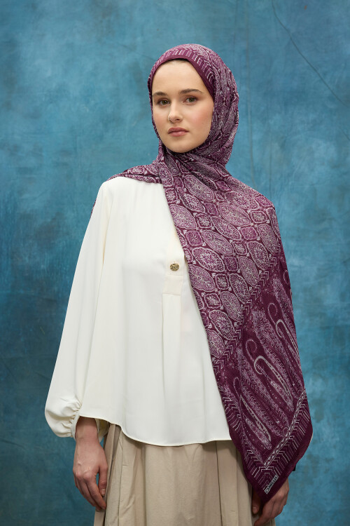 Ethnic Crash Şal - Mürdüm - Camellia Scarfs