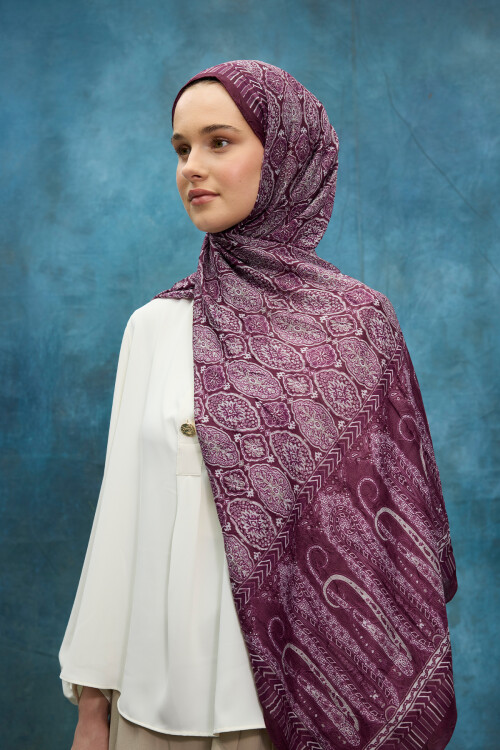Ethnic Crash Şal - Mürdüm - Camellia Scarfs (1)