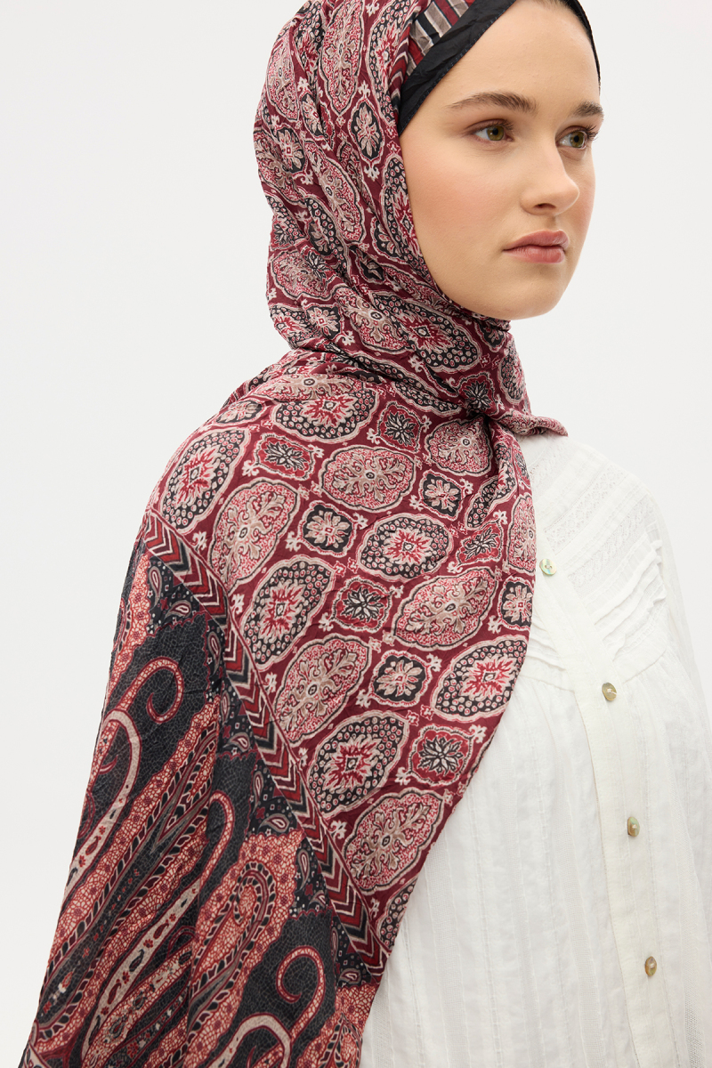 Ethnic Crash Şal - Siyah / Bordo - 3