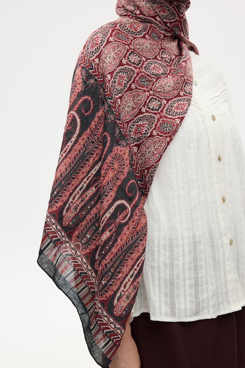 Ethnic Crash Şal - Siyah / Bordo - 4