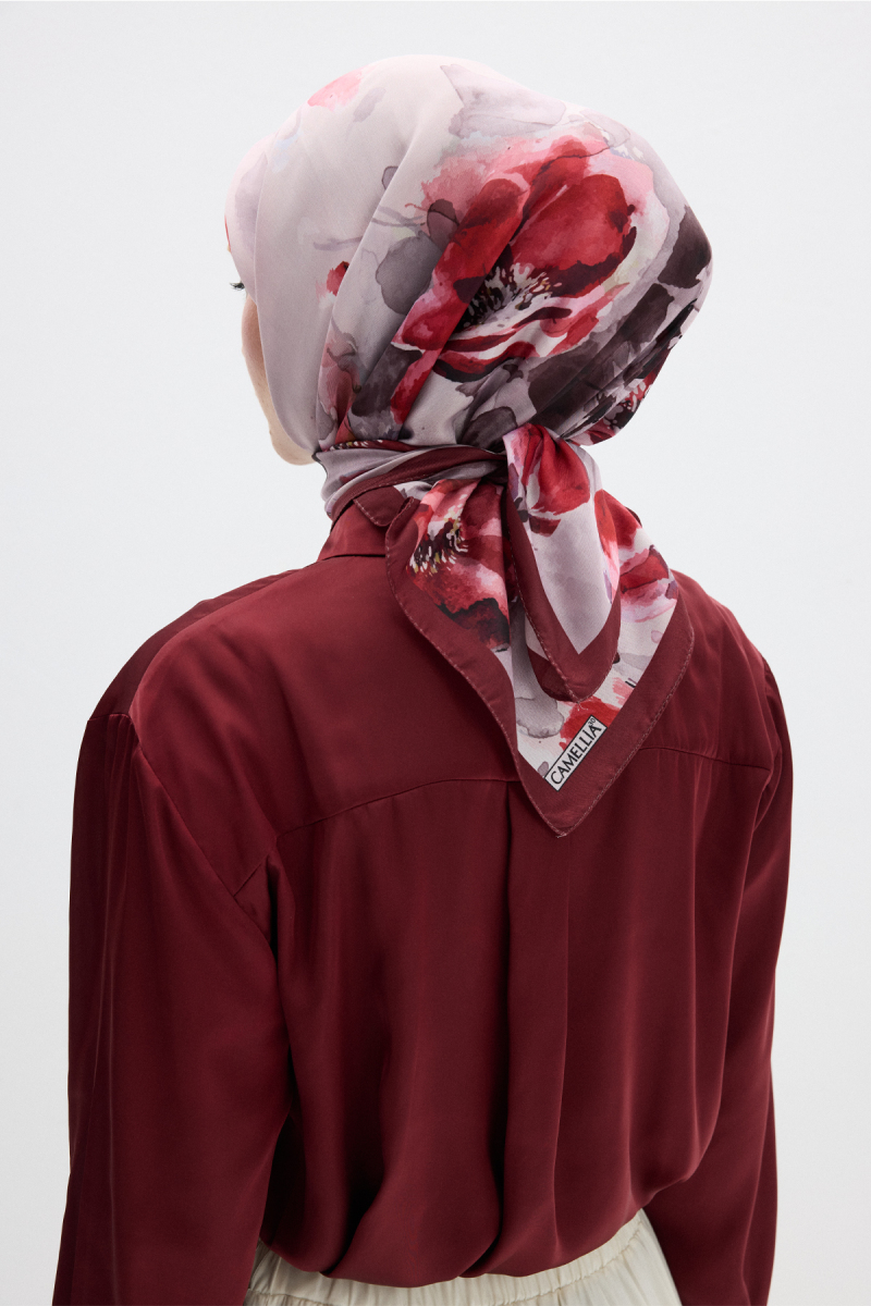 Fiore Desen Soft Eşarp - Bordo - 3