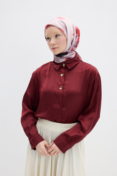 Fiore Desen Soft Eşarp - Bordo - Camellia Scarfs