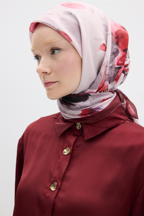 Fiore Desen Soft Eşarp - Bordo - Camellia Scarfs (1)