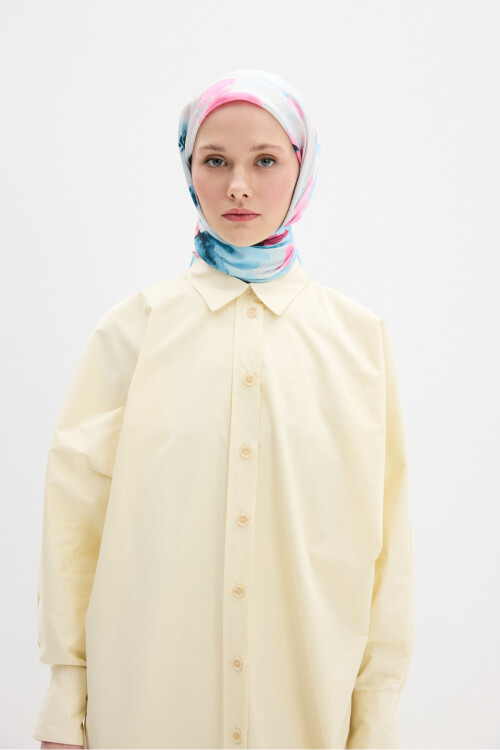 Fiore Desen Soft Eşarp - Canlı Mavi - Camellia Scarfs (1)