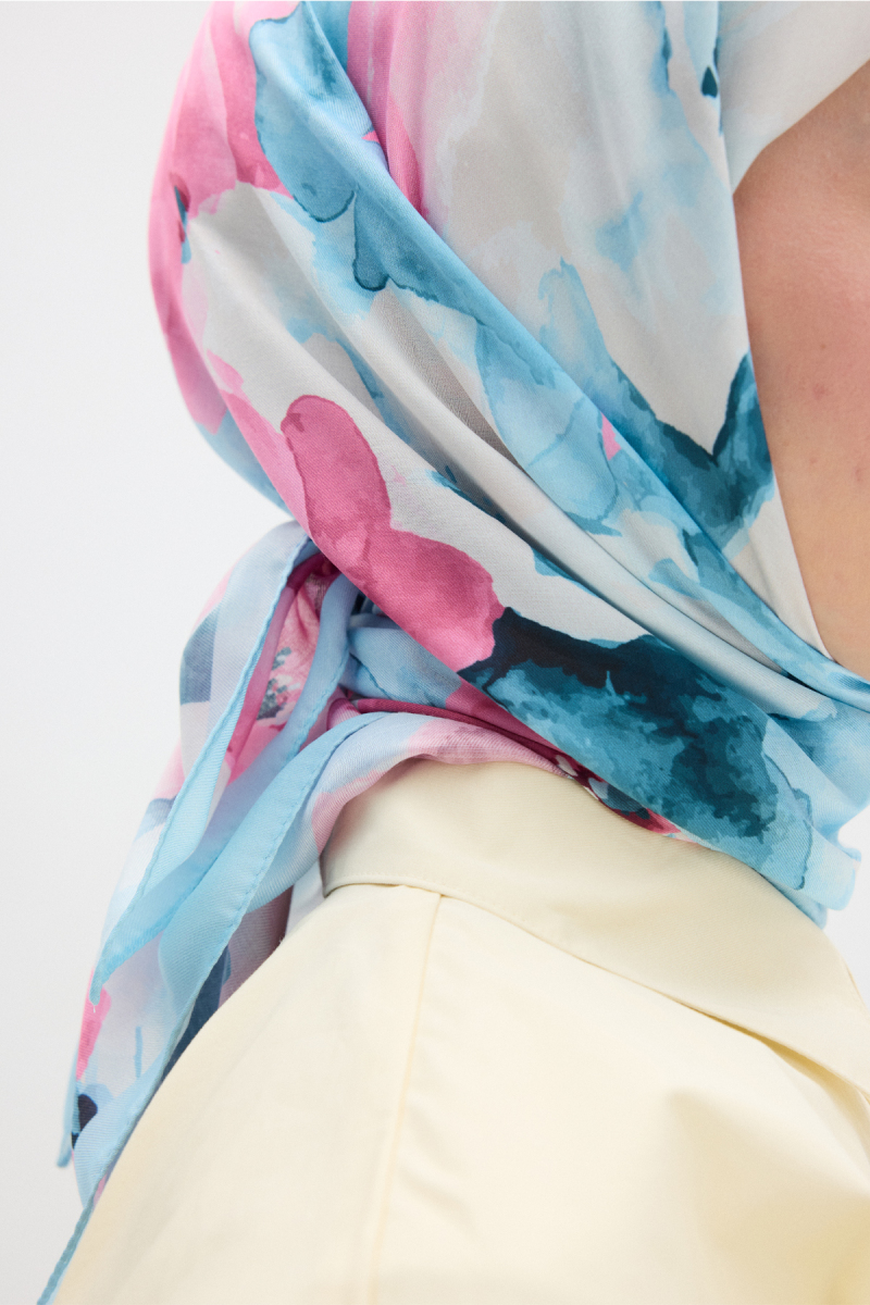 Fiore Desen Soft Eşarp - Canlı Mavi - 4